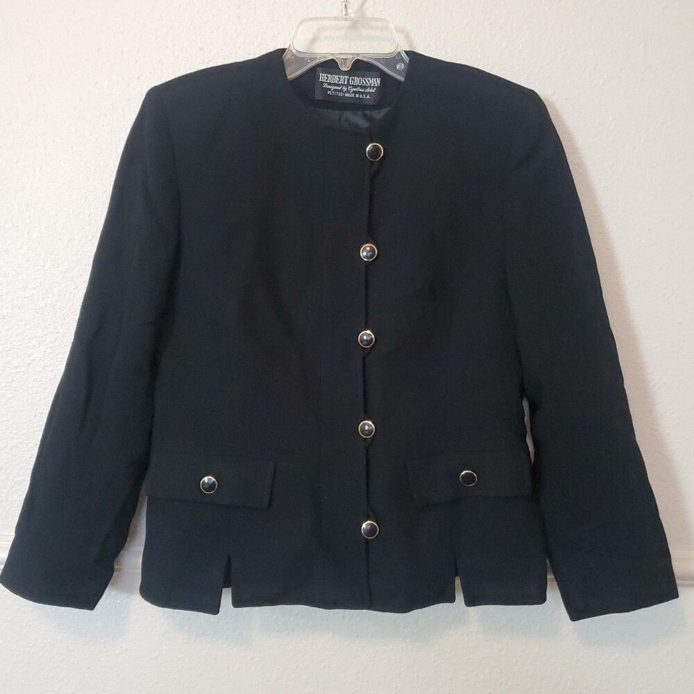 Herbert Grossman Designed By Cynthia Sobel Wool Blazer Vintage Womens 6P Black